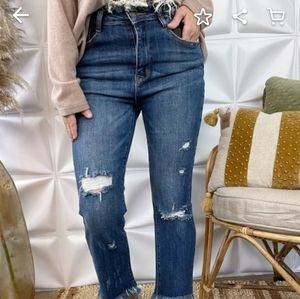 High waisted frayed hem and waistline jeans sz 15 Risen brand